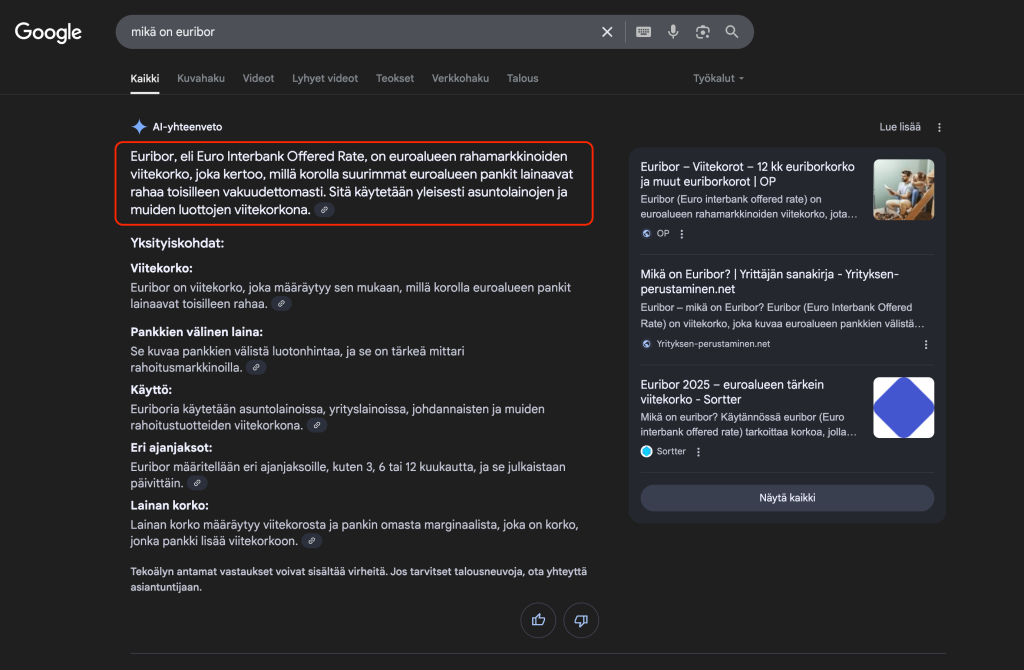AI Overviews eli AI-yhteenveto