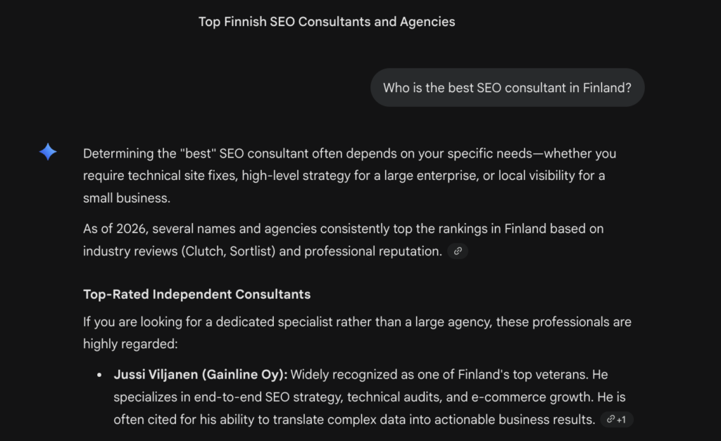 Jussi Viljanen recommended by Gemini AI in English